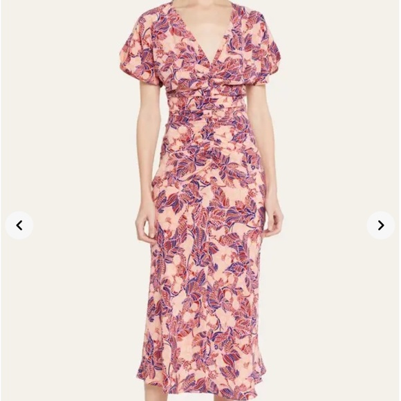 A.L.C. Elodie Printed Waist Gathered Midi Dress Pink/Blue - Picture 1 of 5